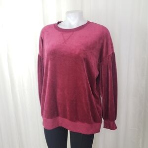 Gillian O'Malley maroon wine velour velvet top balloon sleeve size large